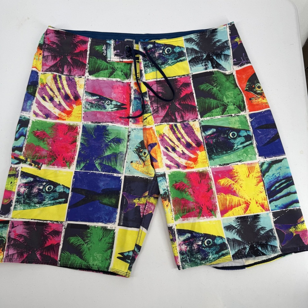 Salt Life Board Shorts Mens 36 Multi Color SLX-QD Vapor Stretch Tropical Fish